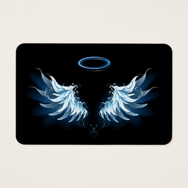 Asas Anjos Azuis Brilhantes em fundo preto (Frente)