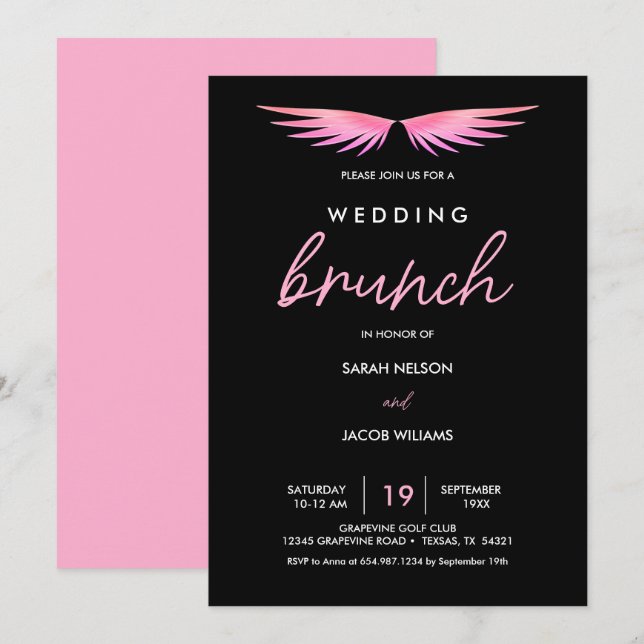 Asas cor-de-rosa, Posta Negra Convite Brunch (Frente/Verso)