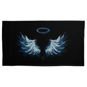 Asas de Anjo Azuis Brilhantes em fundo preto