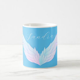 Asas de anjo romântico com nome de caneca de café