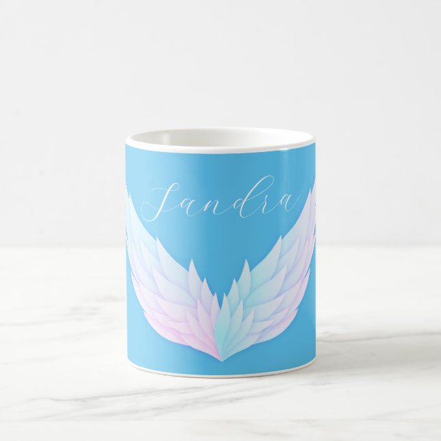 Asas de anjo romântico com nome de caneca de café (Centro)