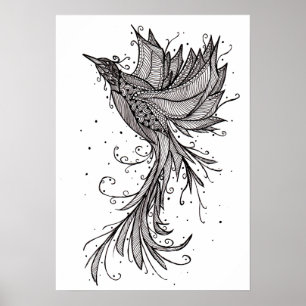 Ascensão Phoenix Lineart Poster