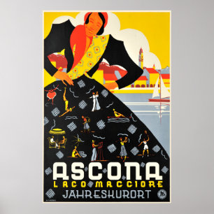 Ascona, Lago Maggiore, suiça, poster de viagens