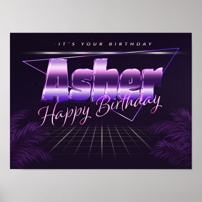 Asher Name Vorname lila retro Poster Geburtstag (Frente)
