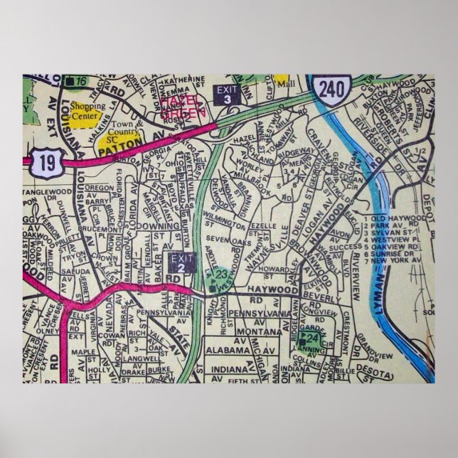 Asheville, NC Vintage Map Poster (Frente)