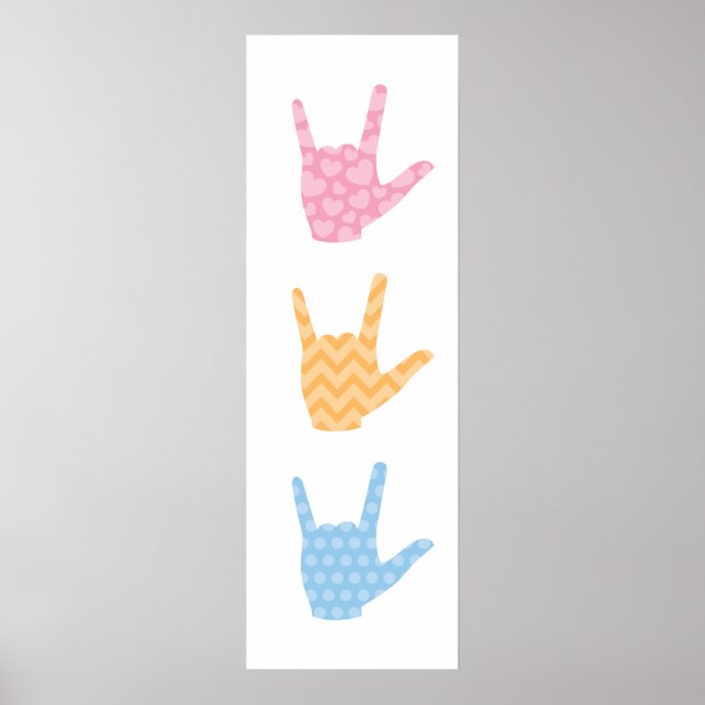 ASL I Love You Sign Language 12 x 36" Poster (Frente)