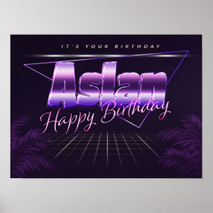 Aslan Name Vorname lila retro Poster Geburtstag