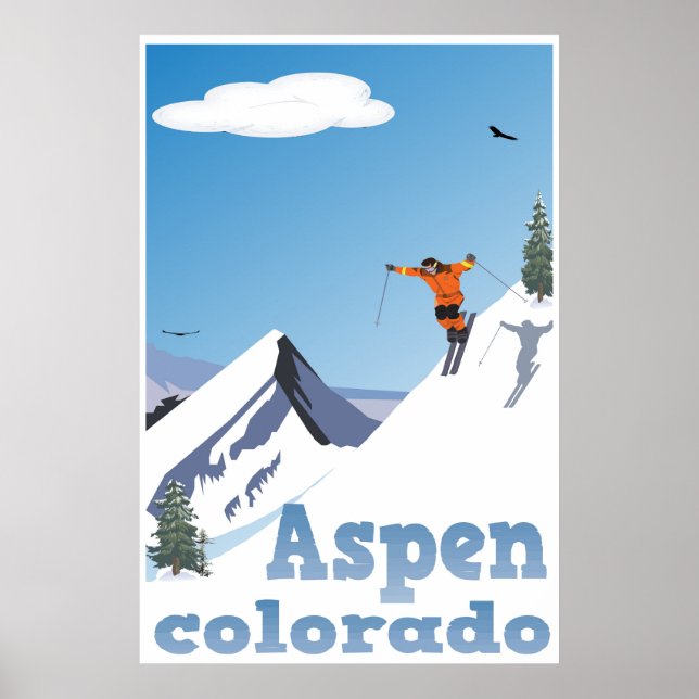 Aspen, Colorado, Montanha Rochosa, Poster de Esqui (Frente)