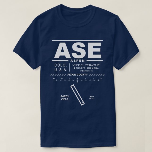 Aspen Pitkin County Airport ASE T-Shirt (Frente do Design)