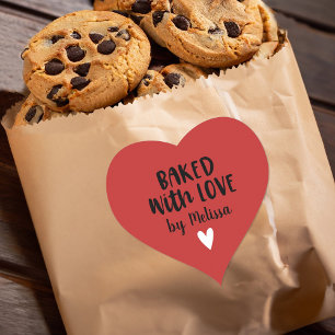 Assado com Amor Adesivo Vermelho Coração Caseiro