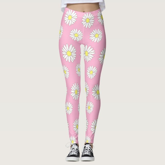 Assaltos cor-de-rosa e branco Leggings femininas (Frente)
