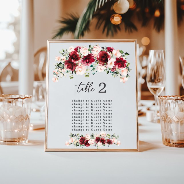 Assento de Casamento de Rosas Borgonha em Aquarela (Criador carregado)