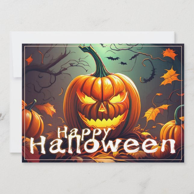 Assustador Olhando Pumpkin Laranja com Rosto, Hall (Frente)