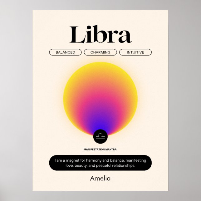 Astrologia Símbolo Zodiac Poster Libra (Frente)