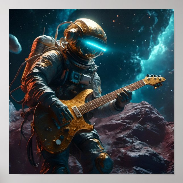 Astronaut with Electric Guitar Visions Poster (Frente)