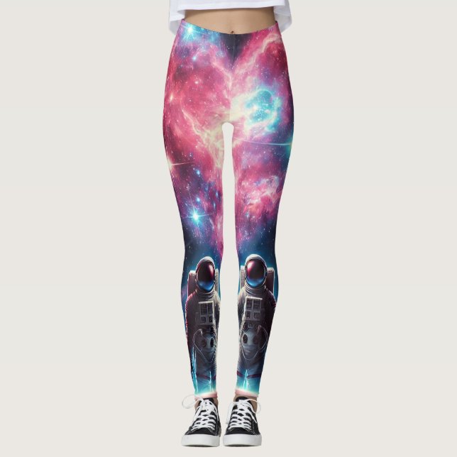 Astronauta Adora Leggings Impressão da Galáxia (Frente)
