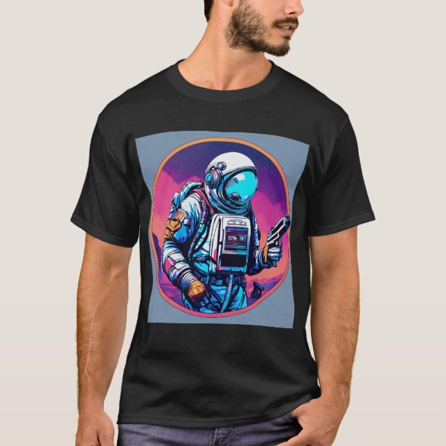 Astronauta com Arma: Camiseta do Guerreiro Espacia (Frente)