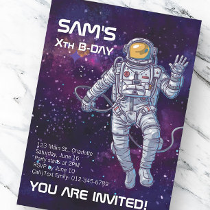 Astronauta de Aquarela no Convite de Aniversário 