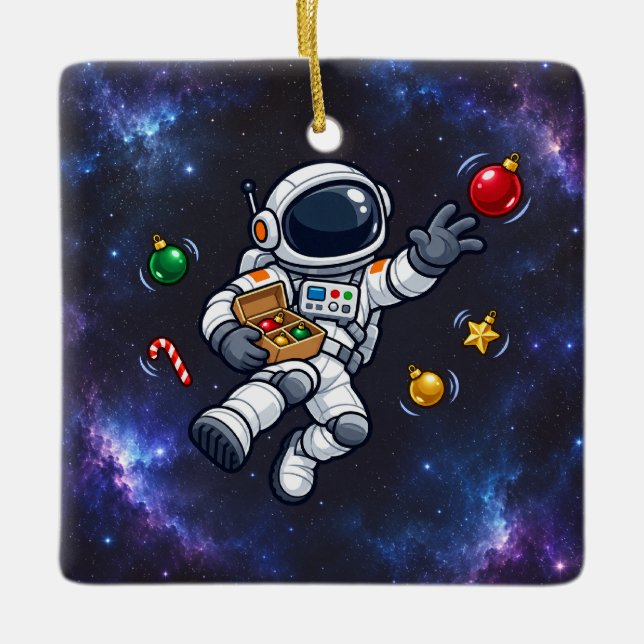 Astronauta de Natal Flutuante com Enfeites (Frente)