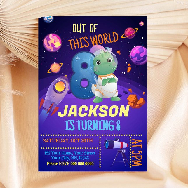 Astronauta do Dinossauro 8º Convite de Aniversário (Criador carregado)