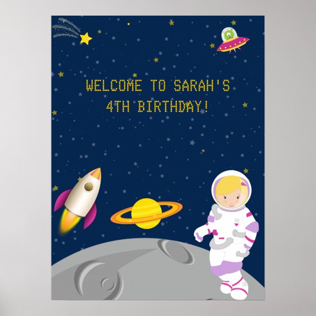 Astronauta do Espaço Exterior Poster de Aniversári (Frente)