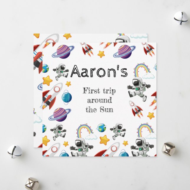 Astronauta Espacial Primeiro Convite de aniversári (Frente/Verso In Situ)