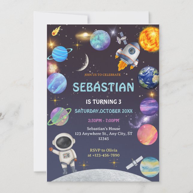 Astronauta Espacial Qualquer Convite de aniversári (Frente)