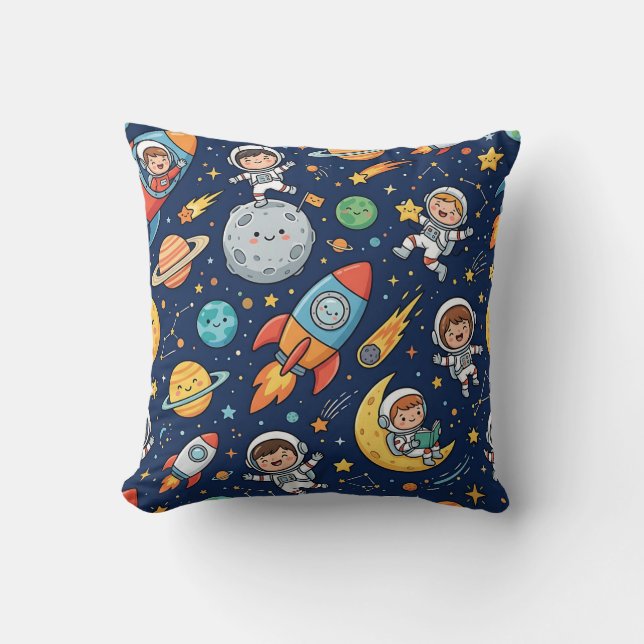 Astronauta Lua Foguete Almofada de Arremesso (Frente)