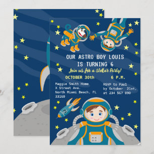 Astronauta no convite de aniversário espacial