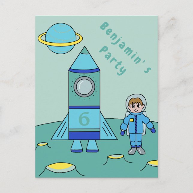 Astronauta no Convite de Festa de Aniversário Espa (Frente)