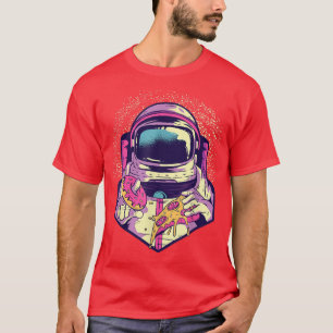 Astronauta no espaço com pizza e T-Shirt rosquinha
