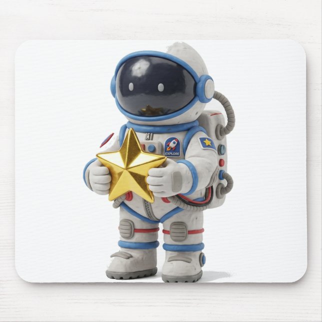 Astronauta Segurando um Mouse Pad de Estrela Doura (Frente)