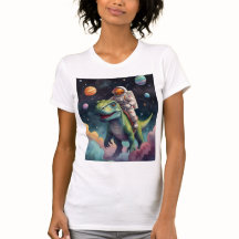 Astronauta sobre Dino na Camiseta Espacial