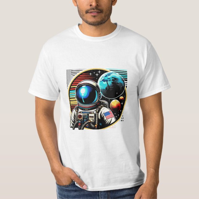 Astronauta Vintage | Explorar o Cosmos na Camisa (Frente)