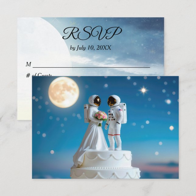 Astronautas RSVP em um Bolo de Casamento (Frente/Verso)