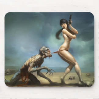 ataque de zumbi com mouse pad de garota quente