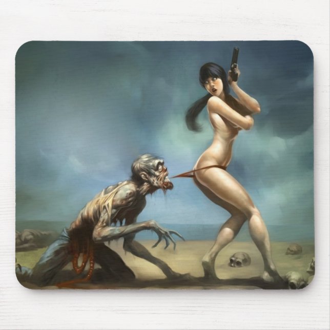 ataque de zumbi com mouse pad de garota quente (Frente)