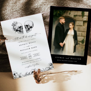Até a Morte Convite de Casamento Floral Preto Foto