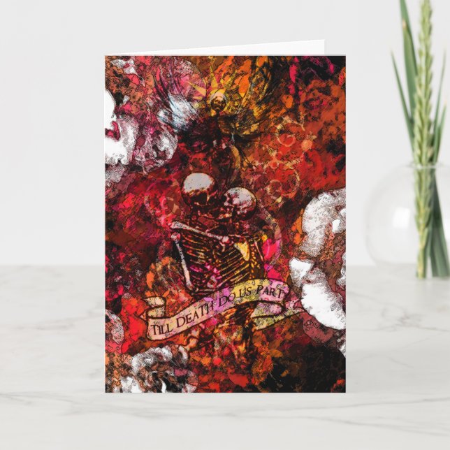 Até a morte nos faz um cartão de papel em vermelho (Frente)