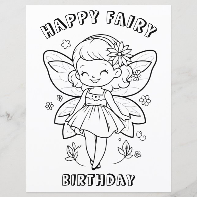 atividade de festa de aniversário de fada feliz (Frente)