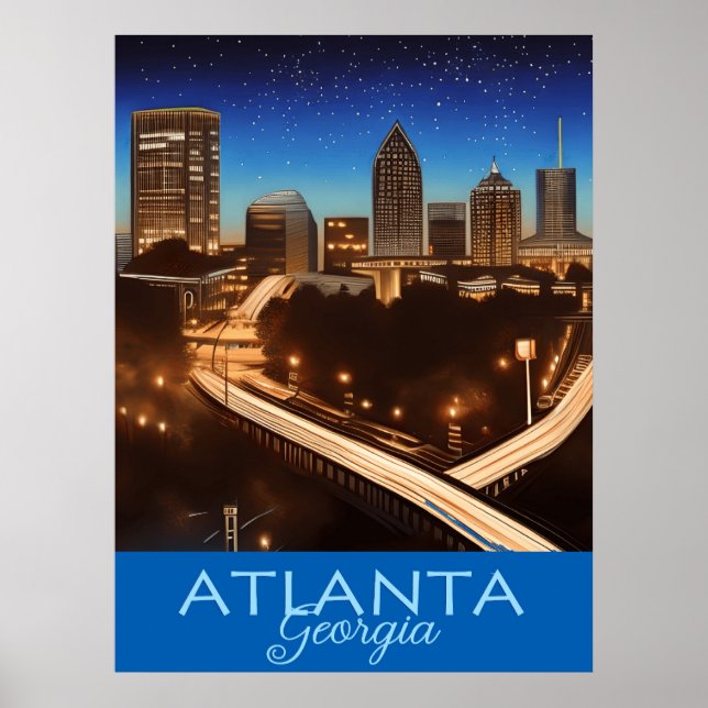 Atlanta Georgia Blue e Dourada Noite Poster (Frente)