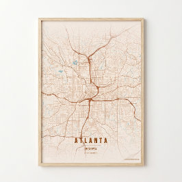 Atlanta Impressão Mapa da Cidade da Geórgia Wallar
