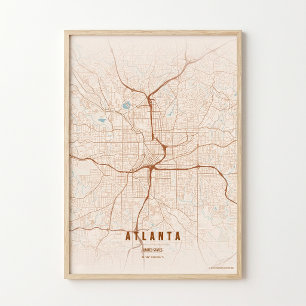 Atlanta Impressão Mapa da Cidade da Geórgia Wallar