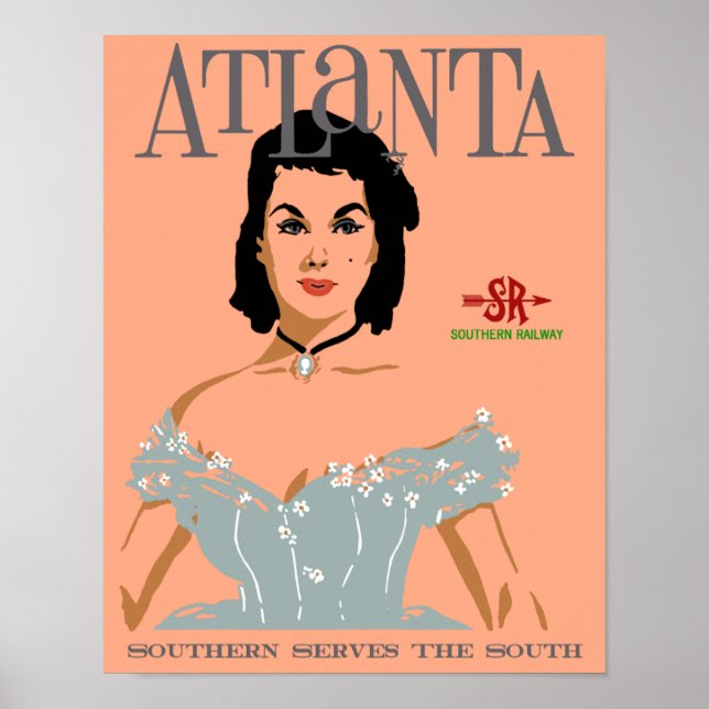 Atlanta, poster de viagens de ferrovia estilo Vint (Frente)