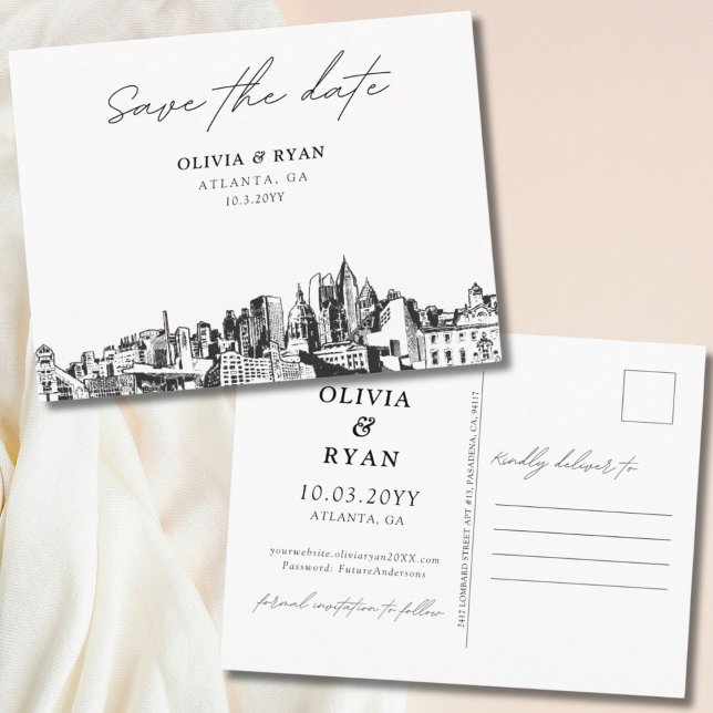 Atlanta Salve o Dia Cartão Postal Elegante Casamen (Atlanta Save the Date Postcard Elegant Wedding)