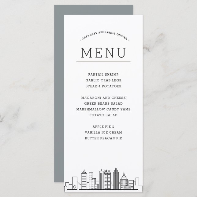 Atlanta Skyline | Menu Janto de Eventos de Casamen (Frente/Verso)
