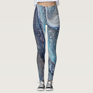 Atração Natural 1 Leggings Abstrato de Fluido Azul