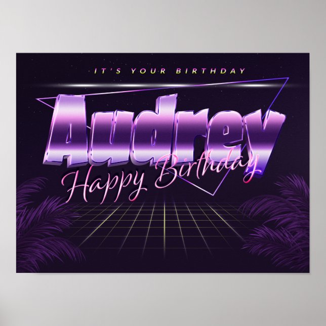 Audrey Name Vorname lila retro Poster Geburtstag (Frente)