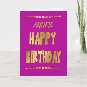 Auntie Happy Birthday - Cartão de Tipografia Dour