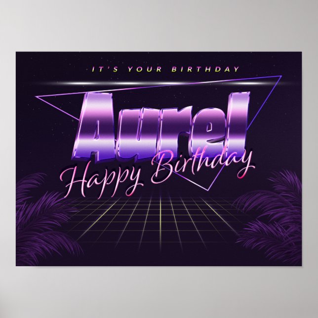 Aurel Name Vorname lila retro Poster Geburtstag (Frente)